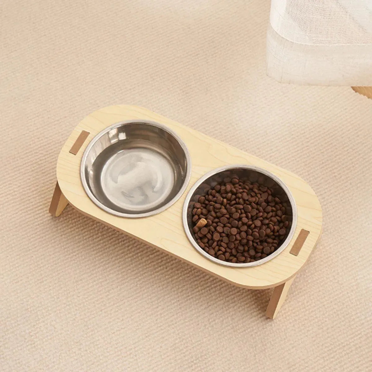 Comedouro para Gatos Duplo Madeira Tigela Aço Inox Gatz