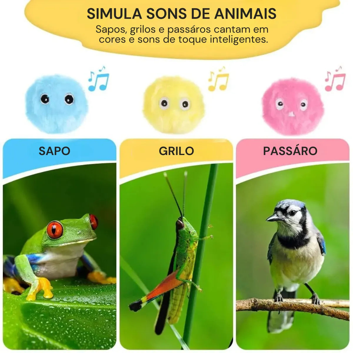 Trio Brinquedo Automático para Gatos com Som de Animal Gatz