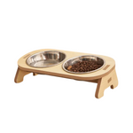 Comedouro para Gatos Duplo Madeira Tigela Aço Inox Gatz
